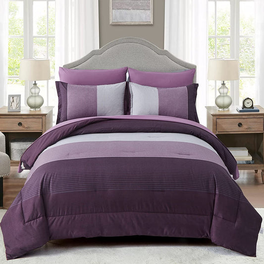 Dark Grey Queen Comforter Set 7 Pieces Stripe Comforter Sets with Comf –  Wongs Bedding