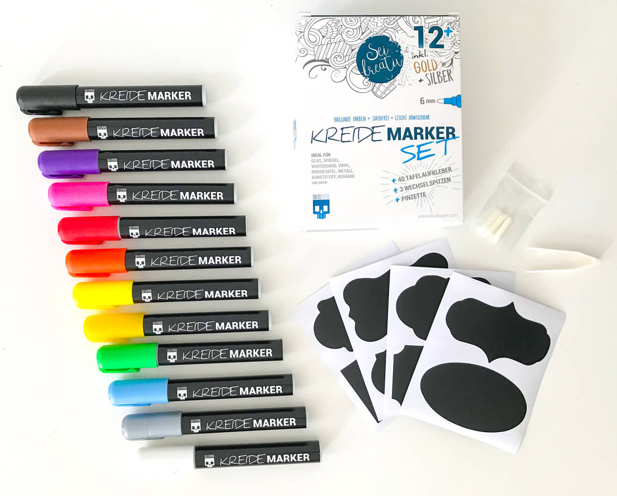 DIY chalk marker set with blackboard sticker and tweezers