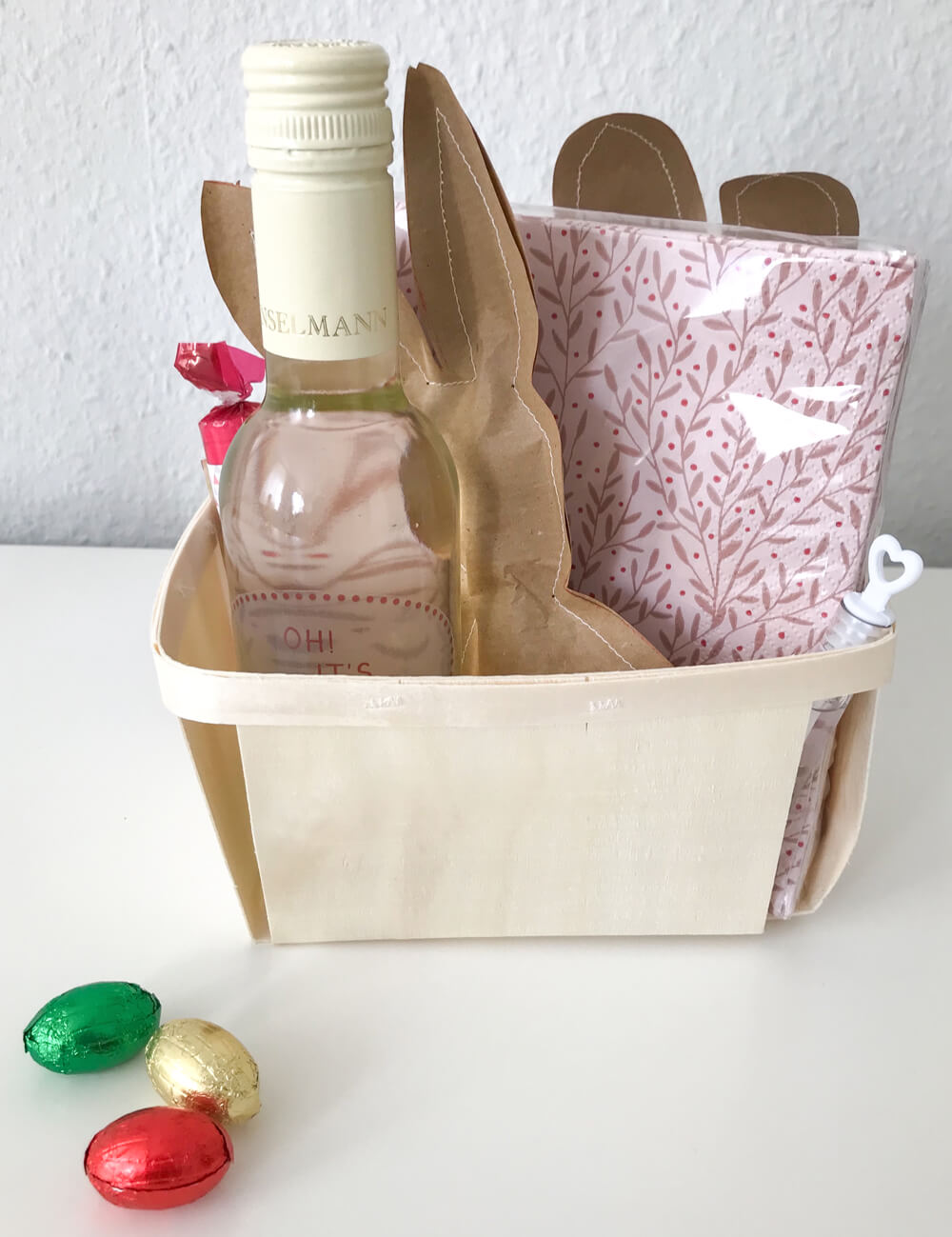 DIY Wine Label Sticker Foil Basket Gift