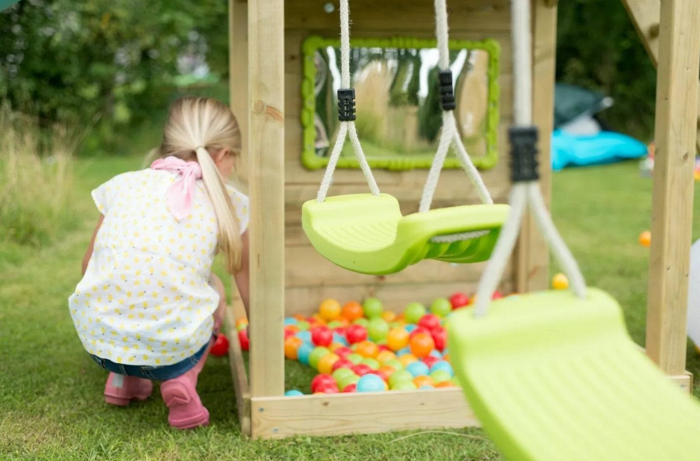 lookout tower wooden climbing frame with swings