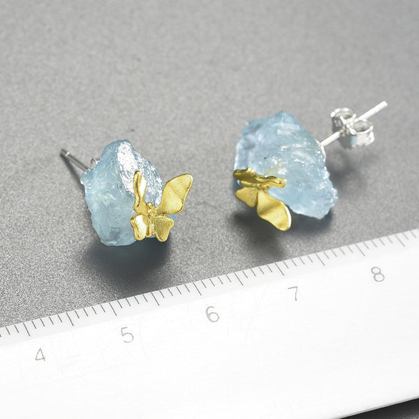 Aquamarine Earrings With Raw Aquamarine Stone