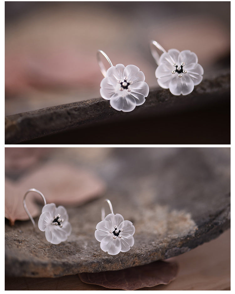 Flower in the Rain Drop Earring, Natural Crystal 925 Earrings - LUXYIN