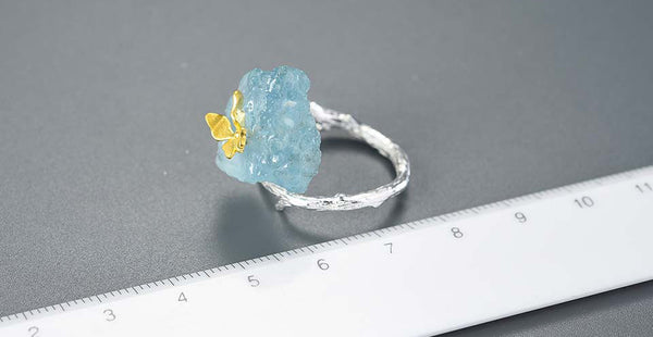 Aquamarine Ring With Raw Aquamarine Aquamarine Silver Ring, Raw Agate Open Ring Online - LUXYIN