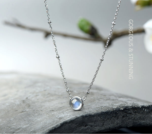 Natural Moonstone Silver Necklace, Healing Stone Pendant - LUXYIN