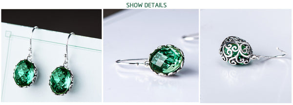 LUXYIN Vintage Green Crystal Drop Earrings, Natural Jade Dangle Earrings