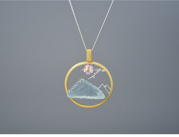 Aquamarine Silver Necklace, Natural Crystal Pendant Online - LUXYIN