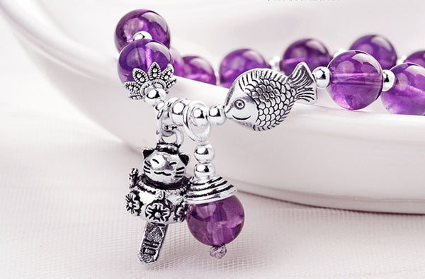 Natural Amethyst Bracelet, Purple Crystal Bracelet - LUXYIN