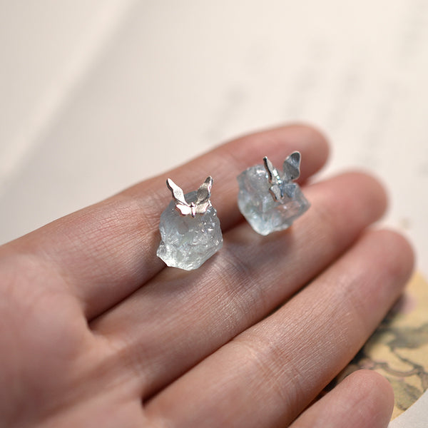 Aquamarine Silver Earrings, Natural Crystal Studs Online - LUXYIN