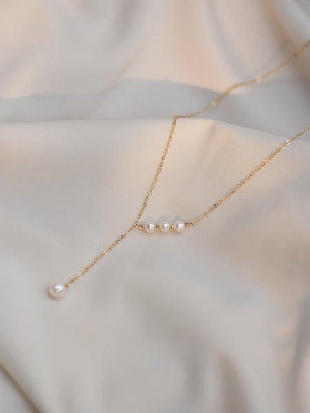 Natural Pearl Y Style Gold Necklace, 14K Plated Gold Pendant - LUXYIN