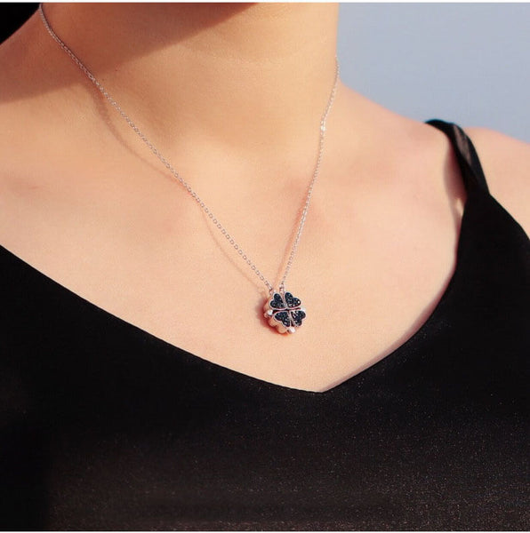 Heart Two-sided Foldable Necklace, Clover Magnet Pendant - LUXYIN