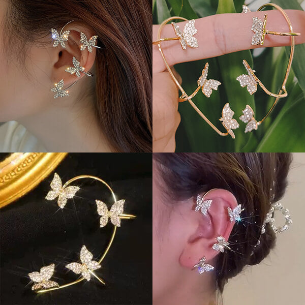 Four Butterfly Ear Cuffs, Non Pierced Warp Earrings Style - LUXYIN