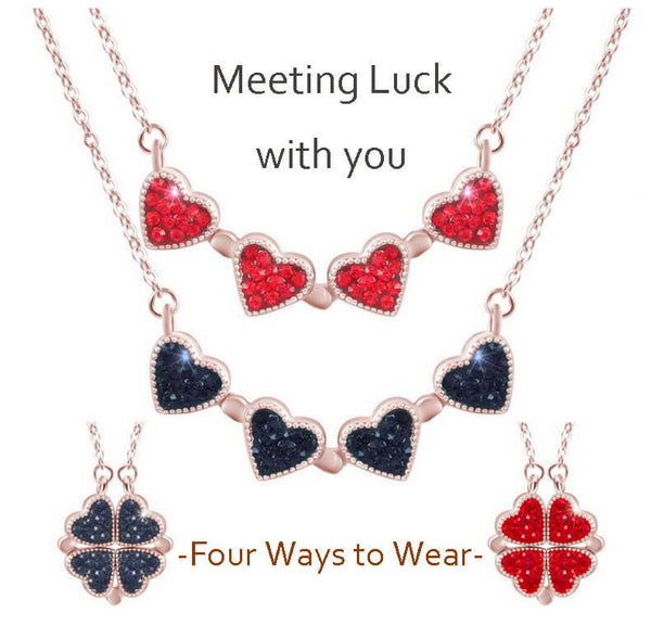 Heart Two-sided Foldable Necklace, Clover Magnet Pendant - LUXYIN