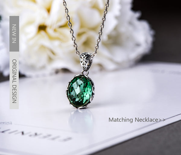 LUXYIN Vintage Green Crystal Necklace, Natural Jade Pendant for Women