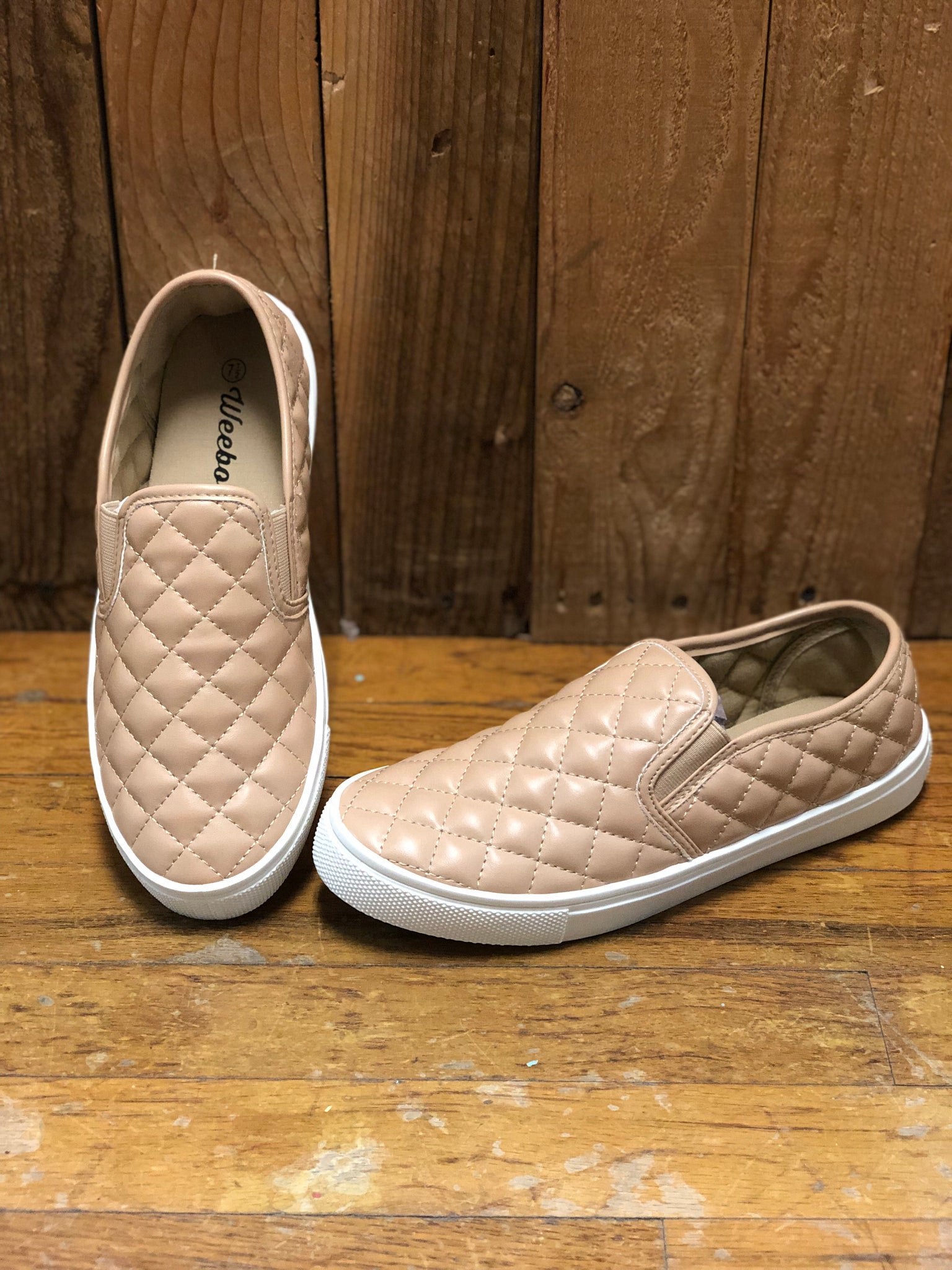 tan quilted slip on sneakers