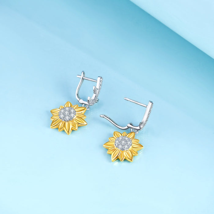 925 Sterling Silver Sunflower Earrings With Zirconia - onlyone