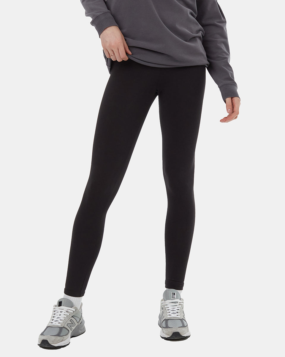 Organic Cotton Fleece Leggings - Solid Black