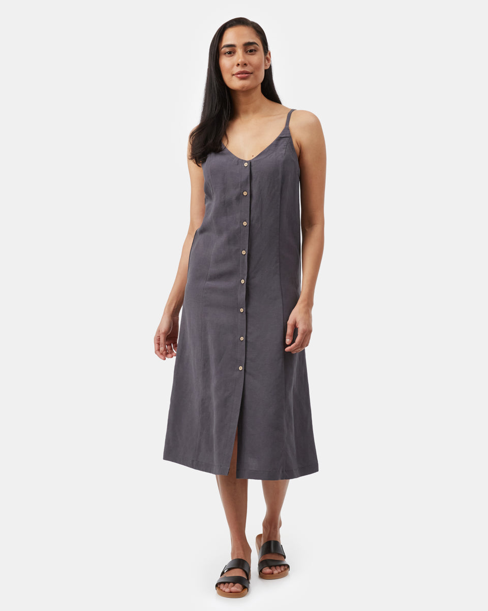 Womens Button Front Linen Dress | TENCEL™ Lyocell