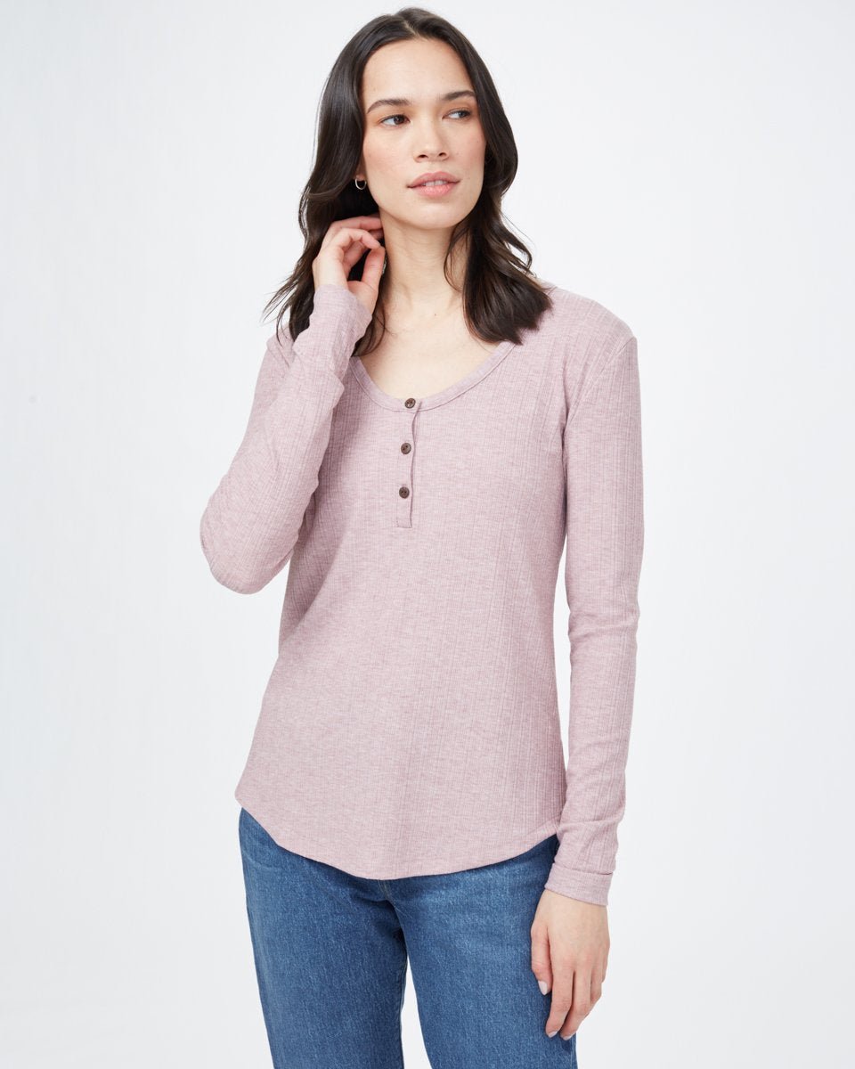 Womens Ribbed Henley Longsleeve