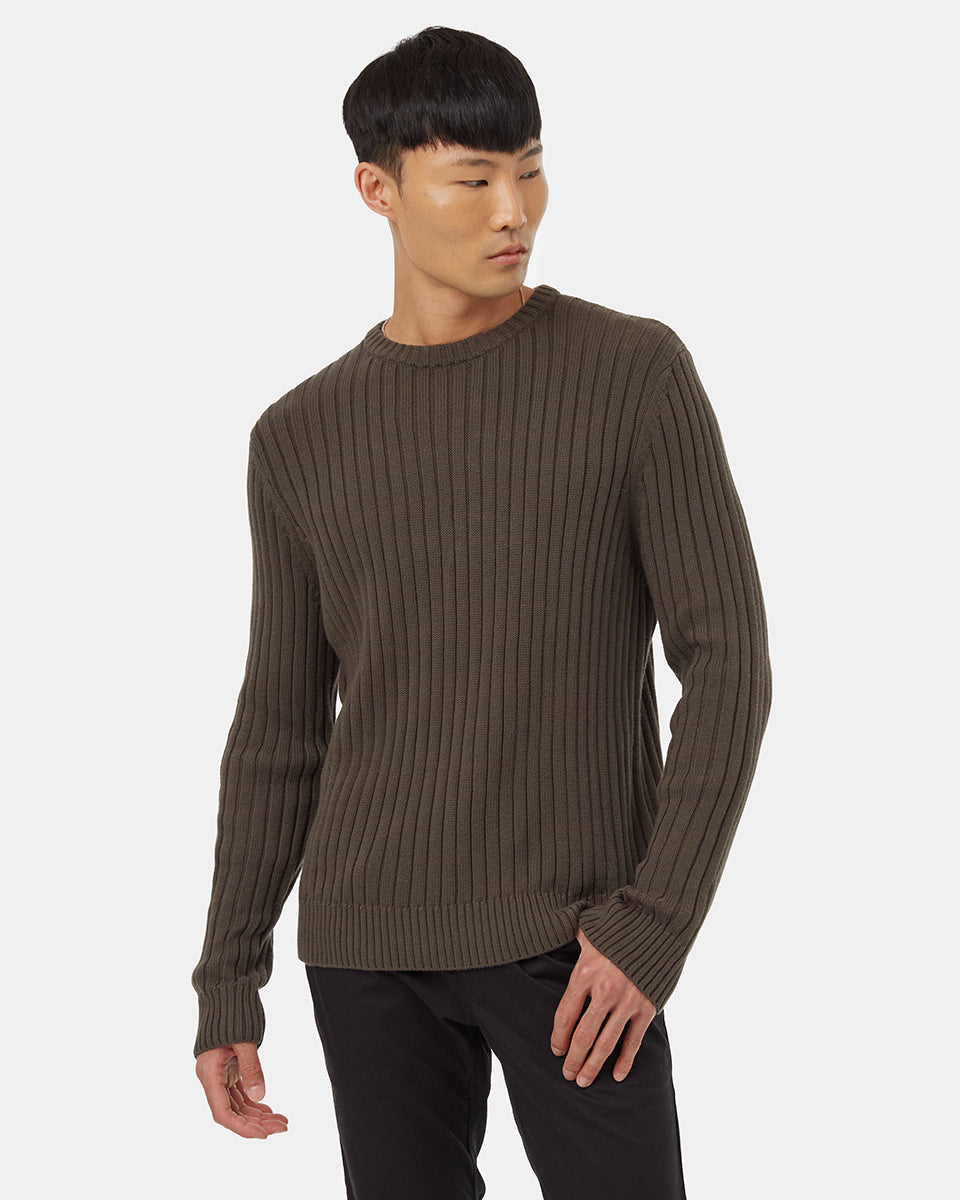 Mens Ribbed Crew Neck Sweater Green