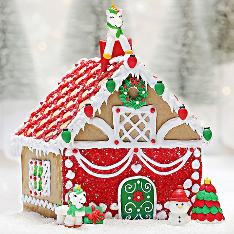 Magical Manor Red and Green Unicorn Gingerbread House Building Kit by Bakery Bling