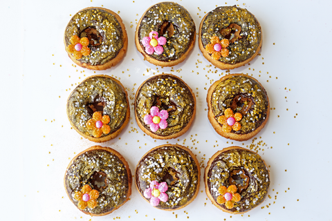 Chocolate Donuts with Gold Edible Glitter Bakery Bling Glittery Dust with Stars