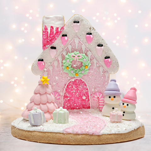 Pink Cookie Christmas House Sugar Cookie Decorating Kit Designer Cookie Kit by Bakery Bling Pastel Christmas Edible Glitter Sprinkles