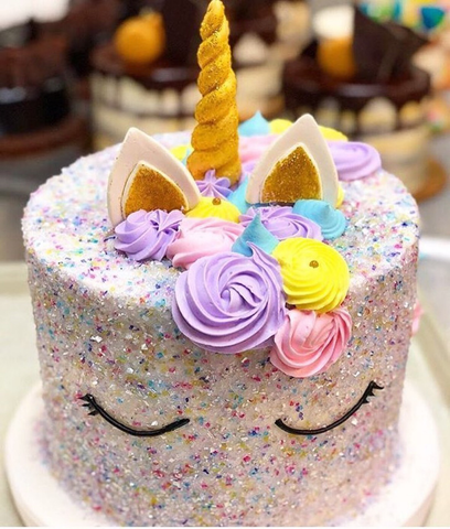 Luxury Unicorn Cake with Bakery Bling Edible Glitter Unicorn Confetti Glittery Sugar Sprinkles.