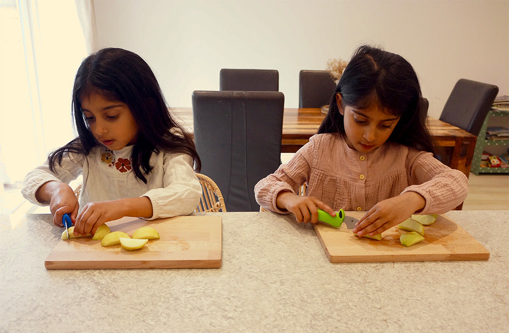 Chopping apples for apple pie puff pastry pumpkins