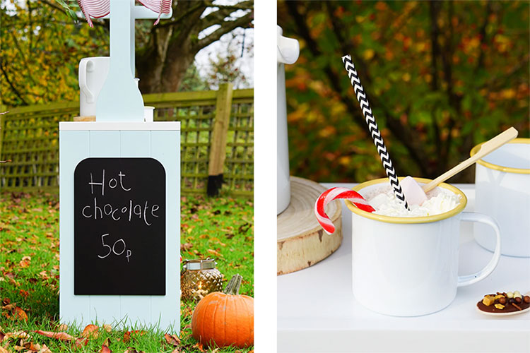 Set up a children's outdoor hot chocolate bar for hand warming role play fun