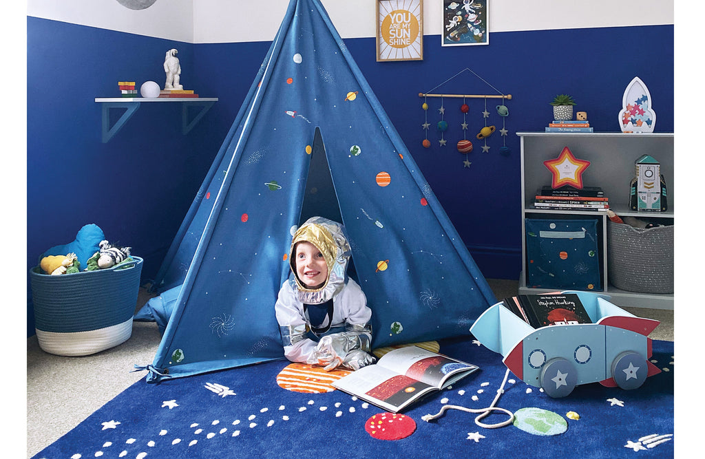 Space explorer teepee in a playroom