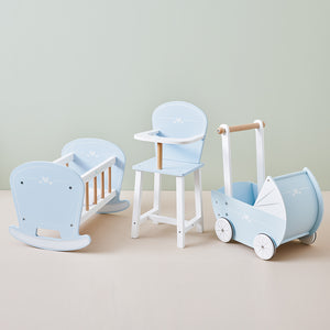 wooden dolls high chair and crib