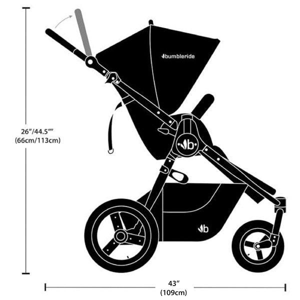 2021 Bumbleride Era Modular Stroller Dimensions Line Drawing Silhouette - Side View