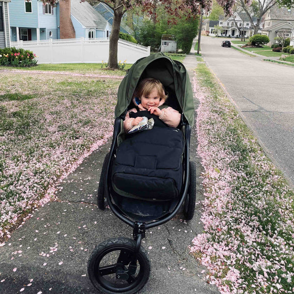 Kristin Kearney Bumbleride Adventurer with Speed jogging stroller and Cold Weather Footmuff