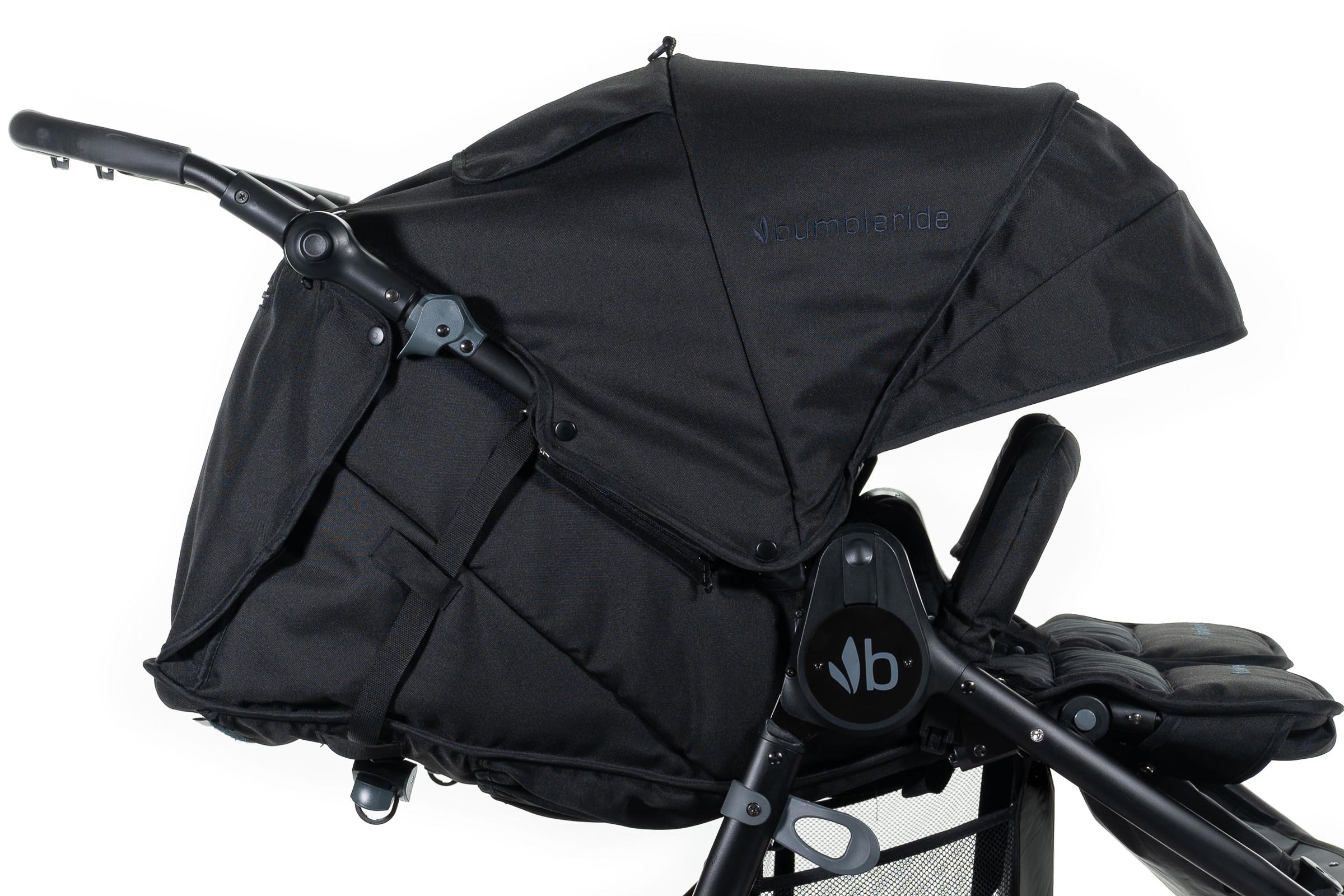 Picture of large pop-out canopy extension on 2022 Bumbleride Indie Twin Double Stroller