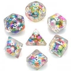 Clear Dice with rainbow pearl beads inside