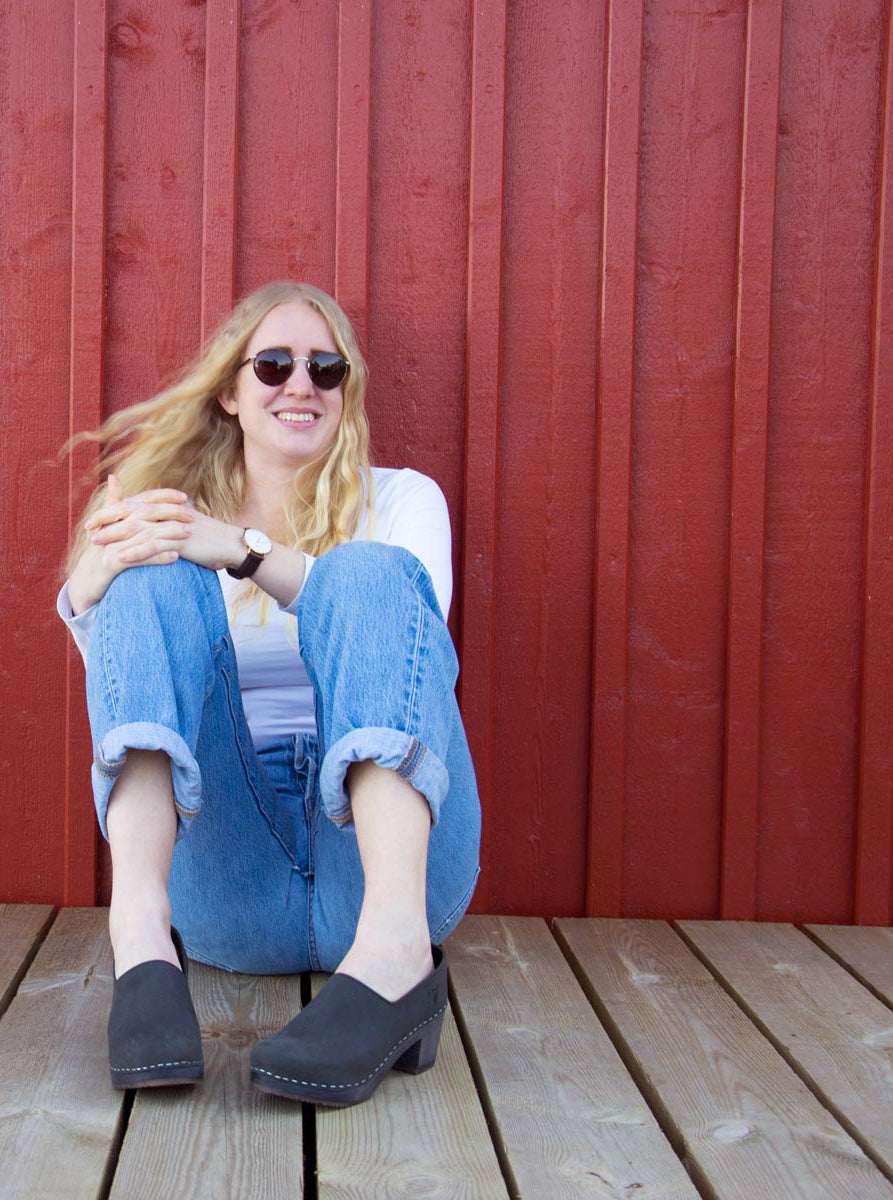 red wooden clogs