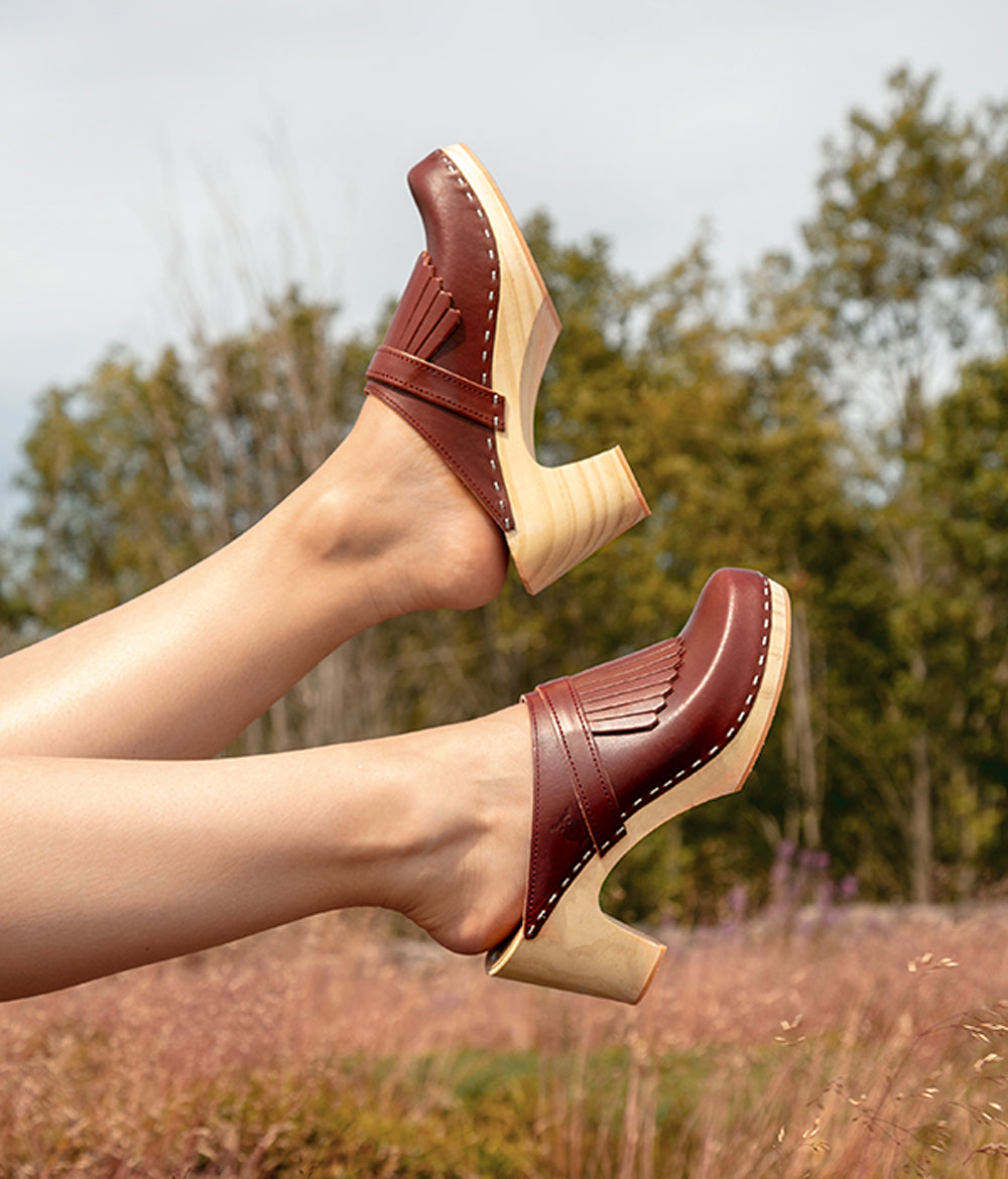 High Leather Clogs | Victoria Sandgrens Cognac, - Vegetable Tan Heel,