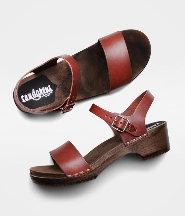 Vienna Cognac Veg Tan Leather - High-Heeled Sandals | Sandgrens Clogs