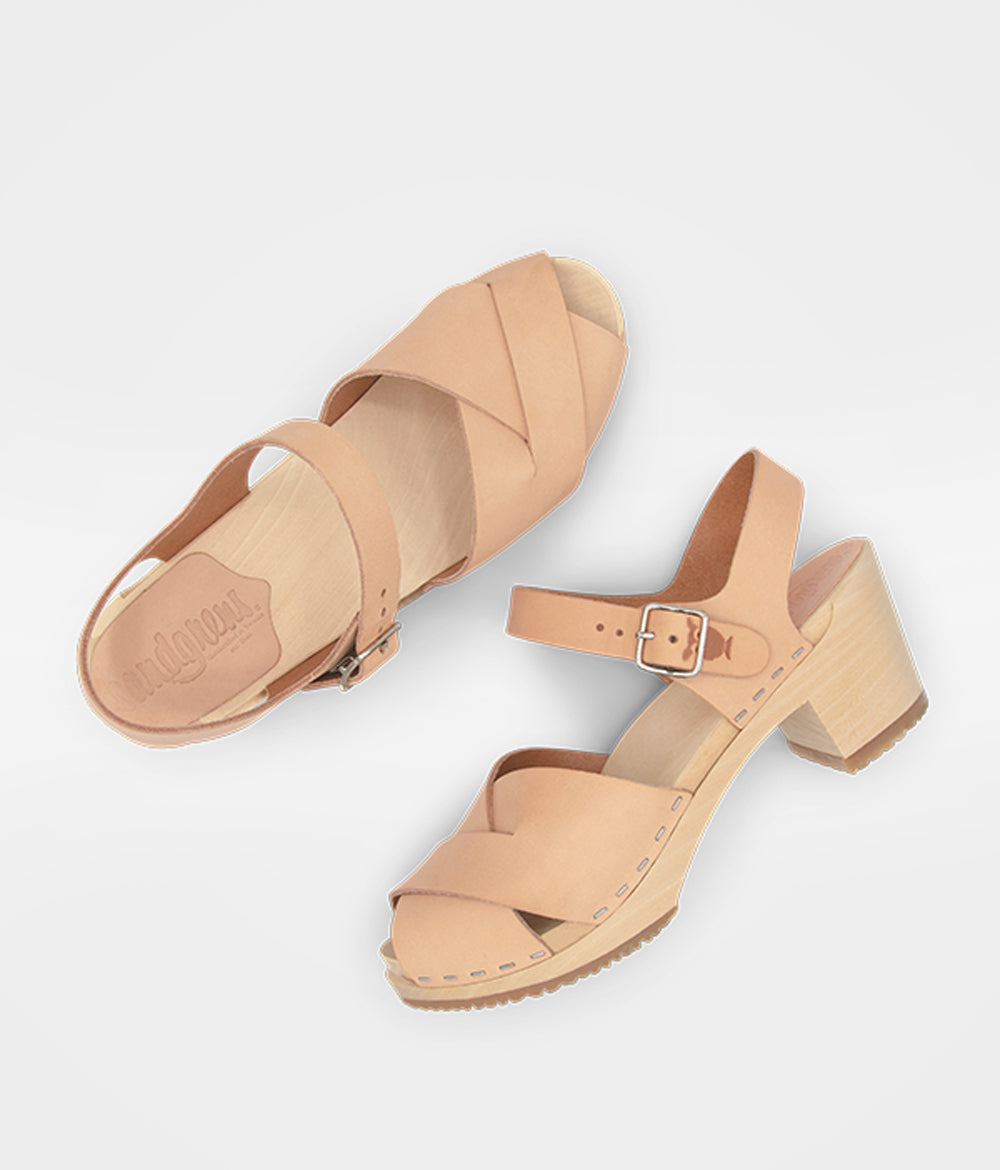 Monroe high heeled clog sandals Nude tanned | Sandgrens Clogs