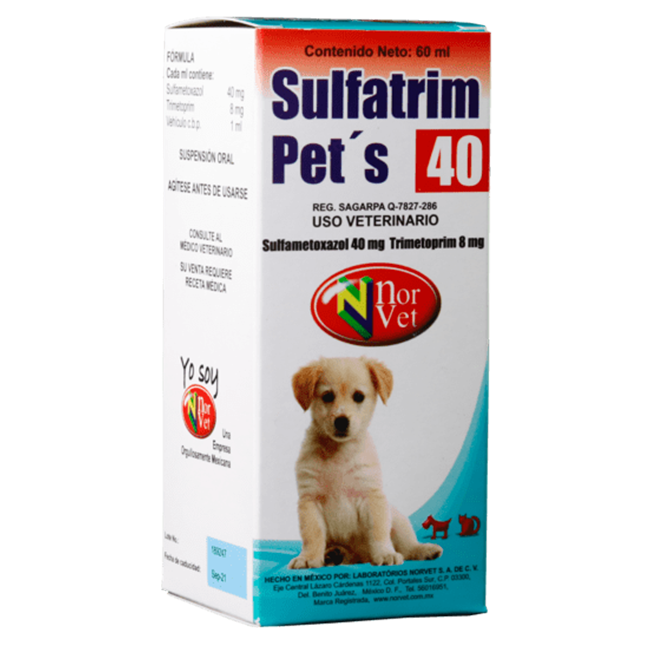 ▷ Sulfatrim-Pets 40 mg. Suspensión Oral 60 ml - Norvet – Mister Mascotas