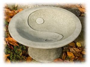 Cast Concrete Custom Made 9" Zen Inspired Yin Yang Bird Bath