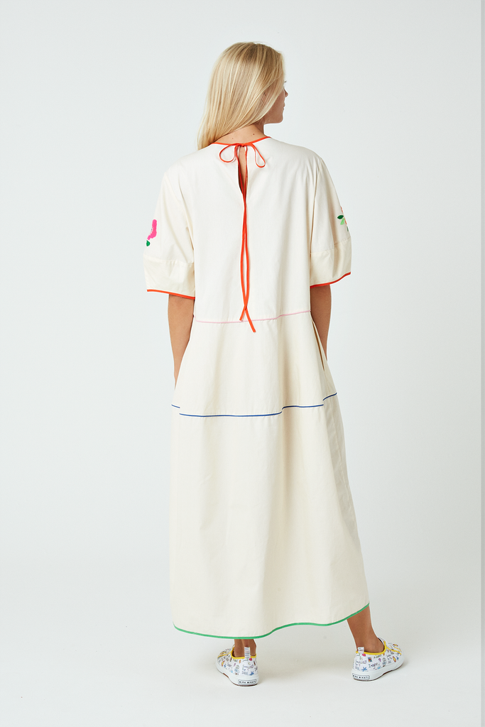 Bird Embroidered Short Sleeve Dress