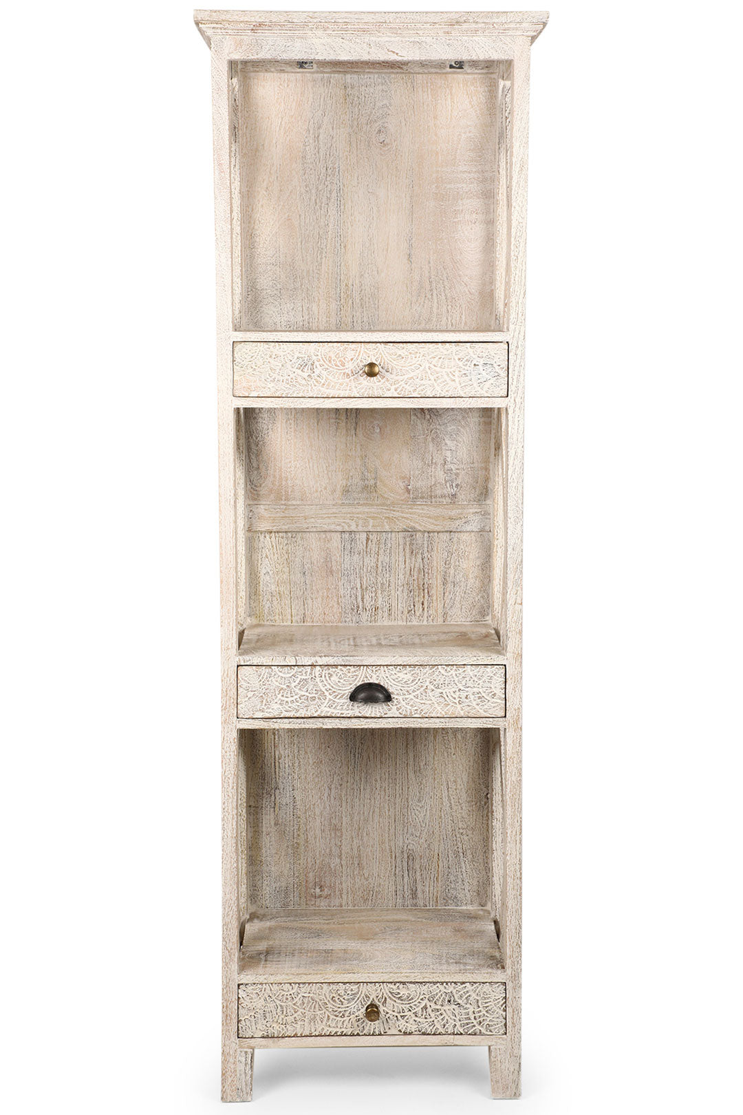 Carved White Washed Bookshelf Furniture Ishka