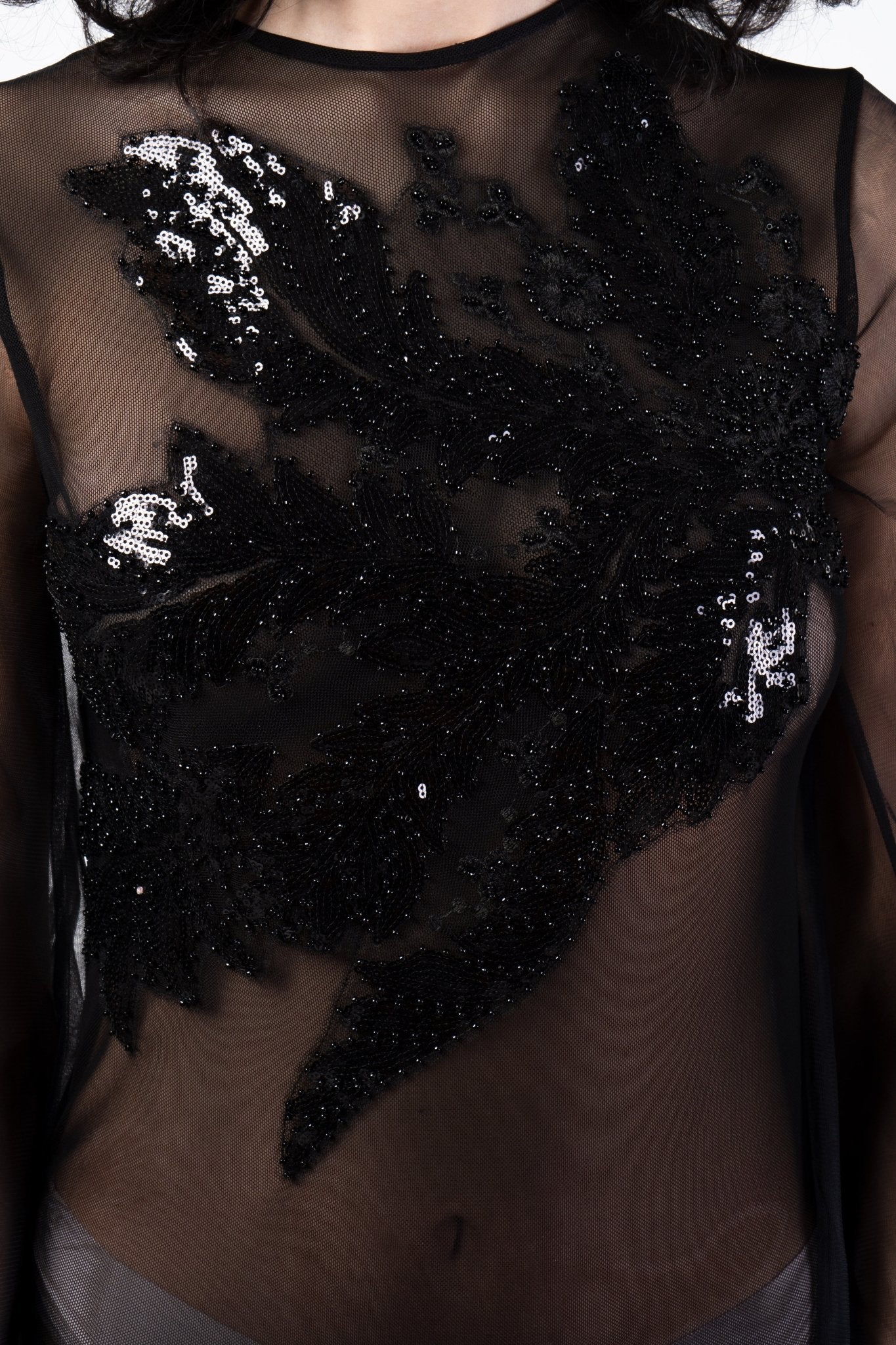 Sexy Black Mesh Contrast Sheer Star Sequined Bodysuit – VistaHue