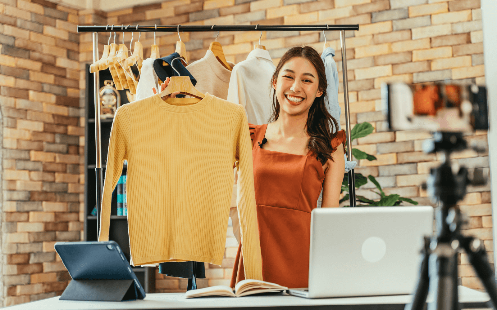 A young social influencer selling clothes online