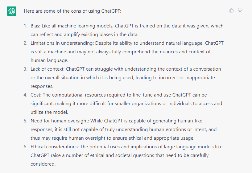 Cons of using ChatGPT by ChatGPT