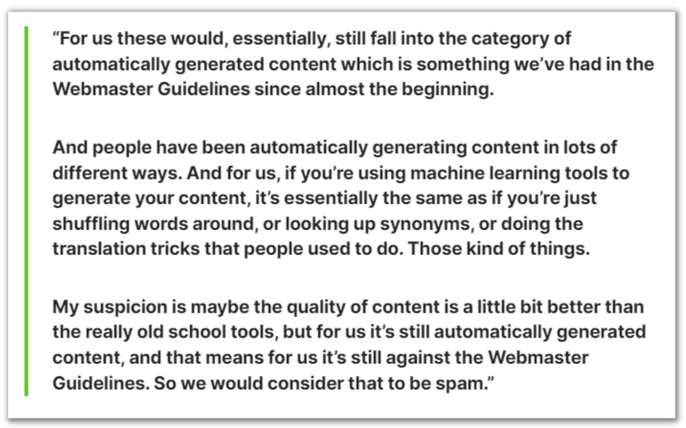 Google's Search Advocate, John Mueller's stand on using ChatGPT and other AI platforms.