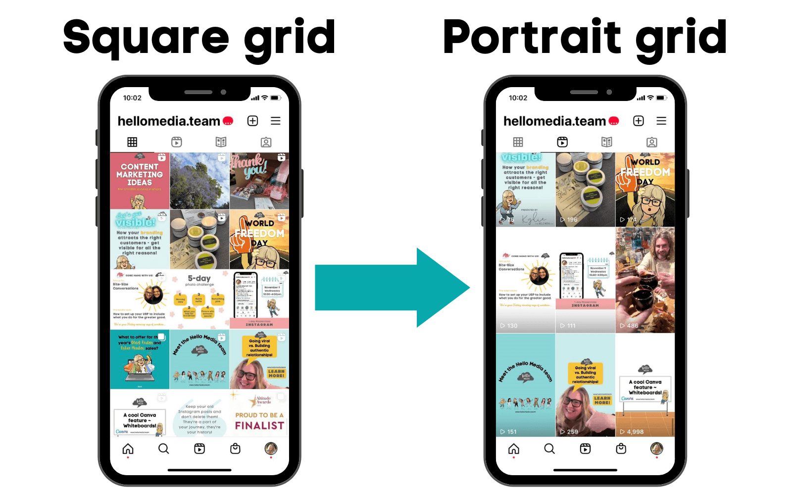 Square and portrait grids on Instagram