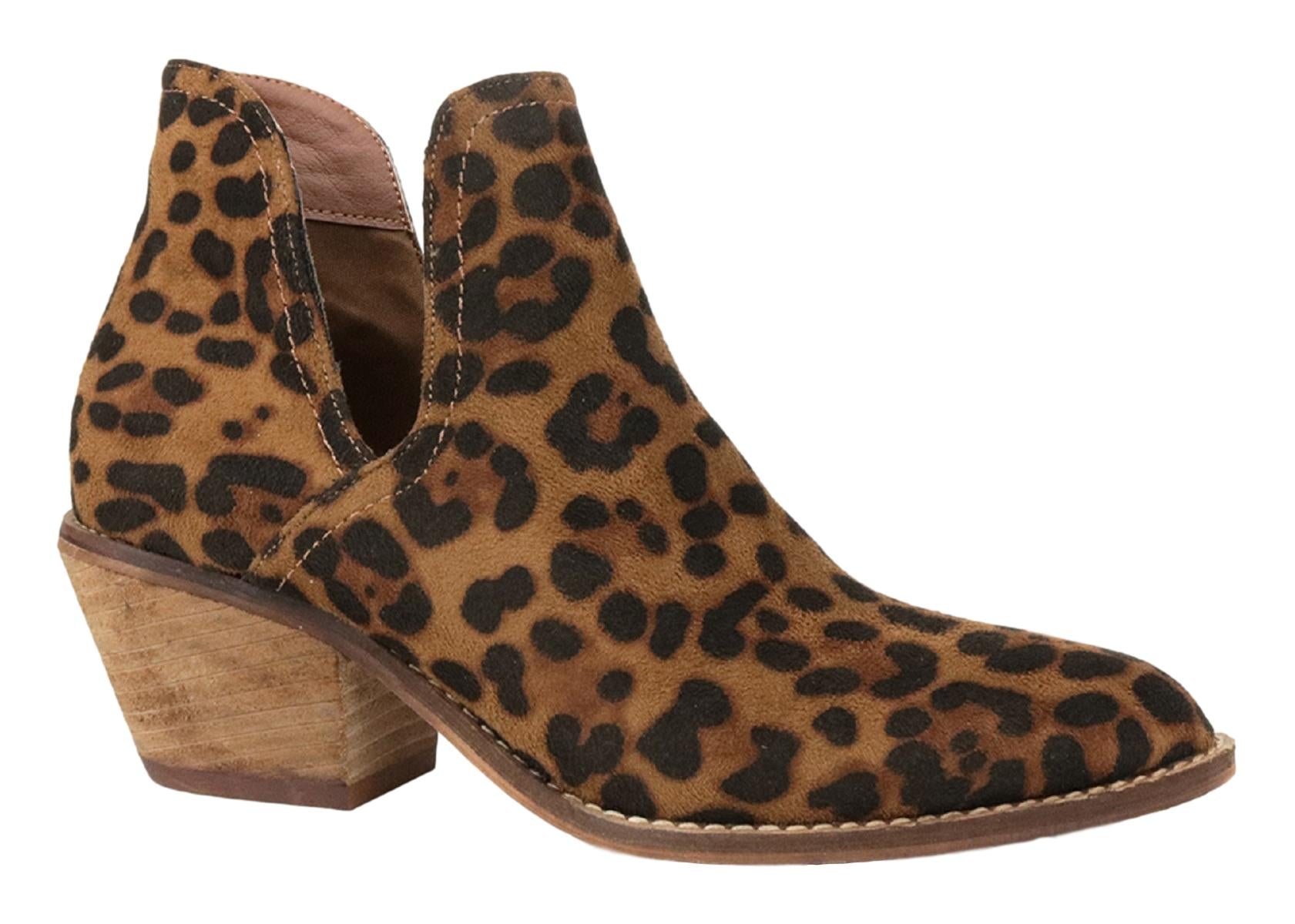 leopard pointed toe ankle boots