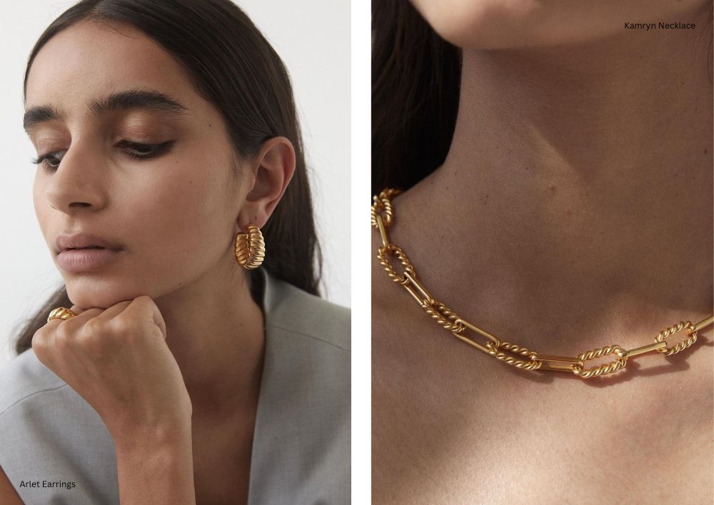 gold jewellery by reliquia hoop earrings and necklace